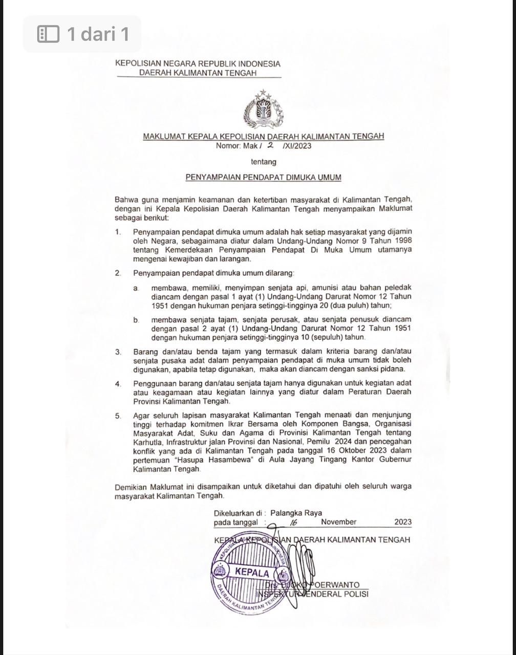 KALTENG AMAN DAN KONDUSIF