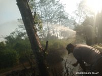 Cegah Kebakaran Semakin Meluas  Di Wilayah Sebangau, Personel Ditpolairud Bersama TNI Dan Masyarakat Padamkan Api 